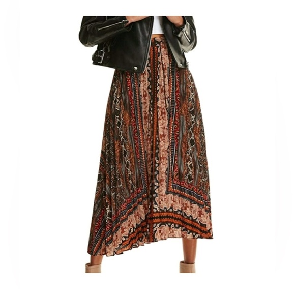 BOHO ELASTIC WAIST PLEATED MIDI SKIRT XS. NWOT - Picture 1 of 6
